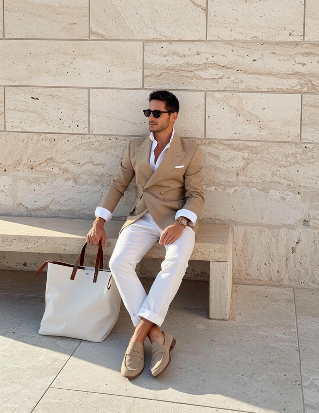 Short Dark Styled Tan White Dress Shirt