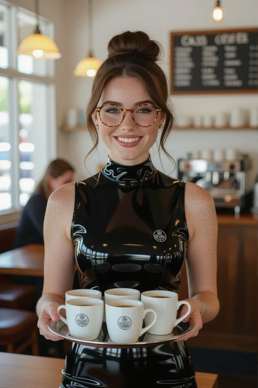 Smiling Barista Holding Coffee Tray In Bright Coffee Shop