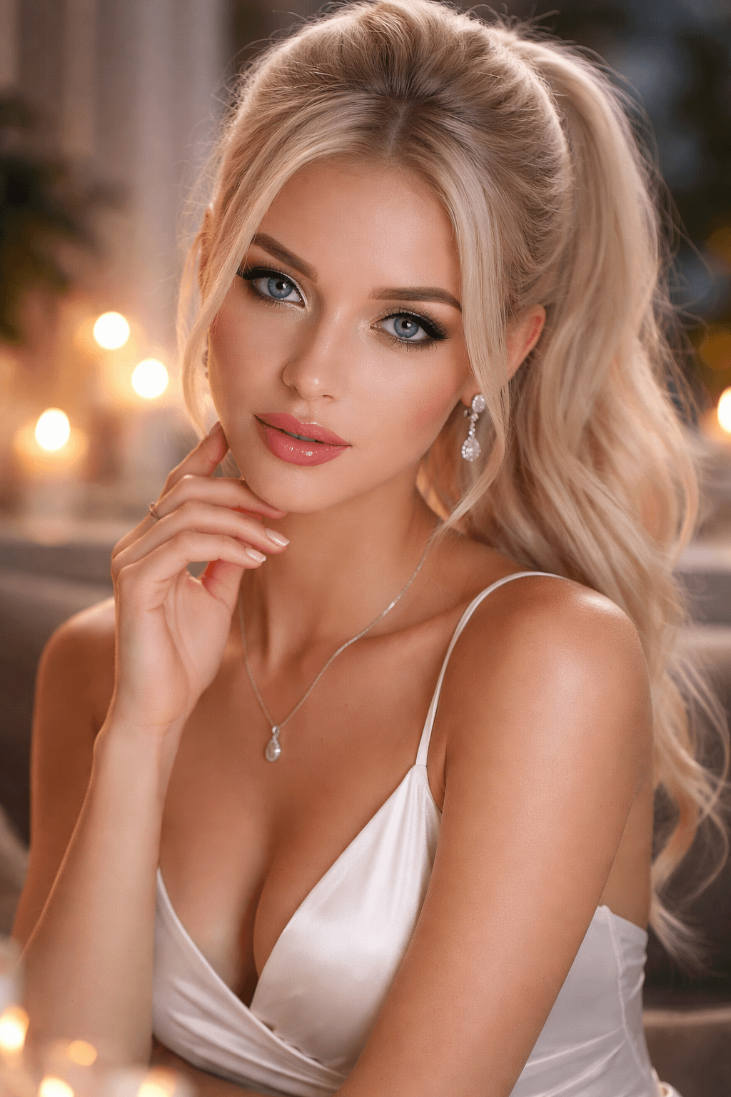 White Silk Camisole With Glowing Bokeh