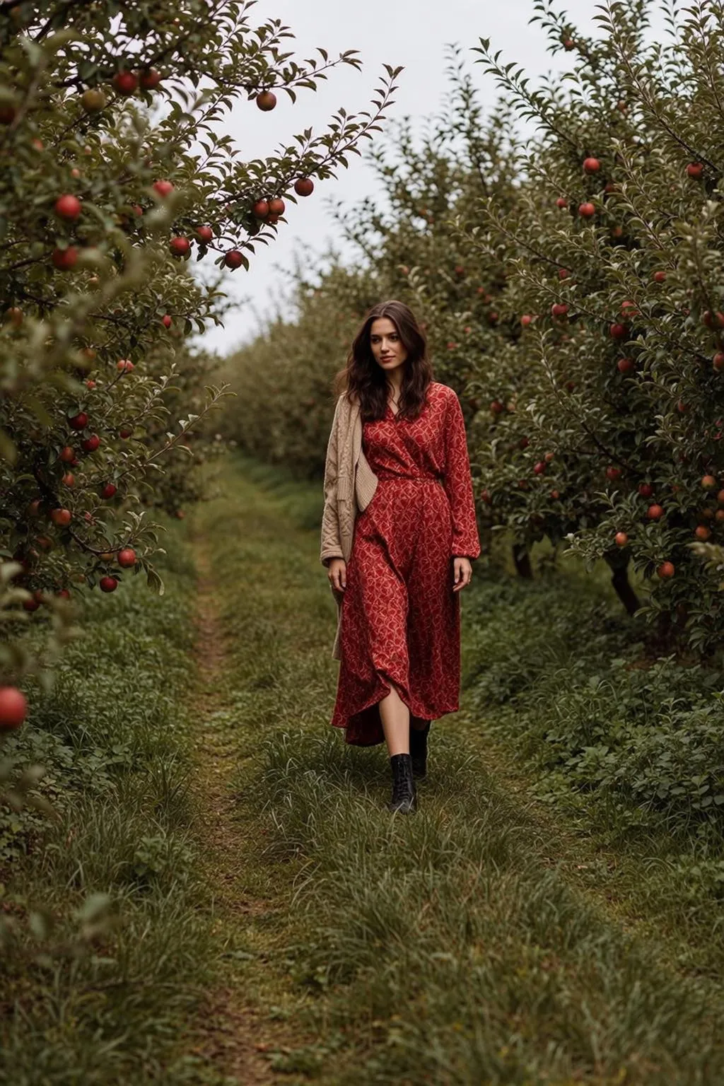 Autumn Long Wavy Brown Fair Long-sleeved Red