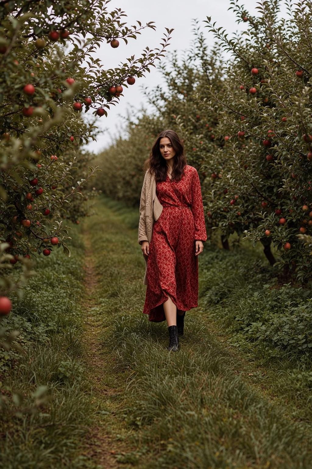 Autumn Long Wavy Brown Fair Long-sleeved Red