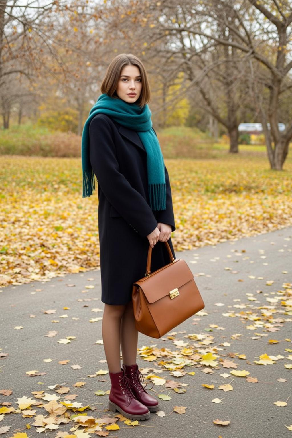 Teal Scarf Autumn Park