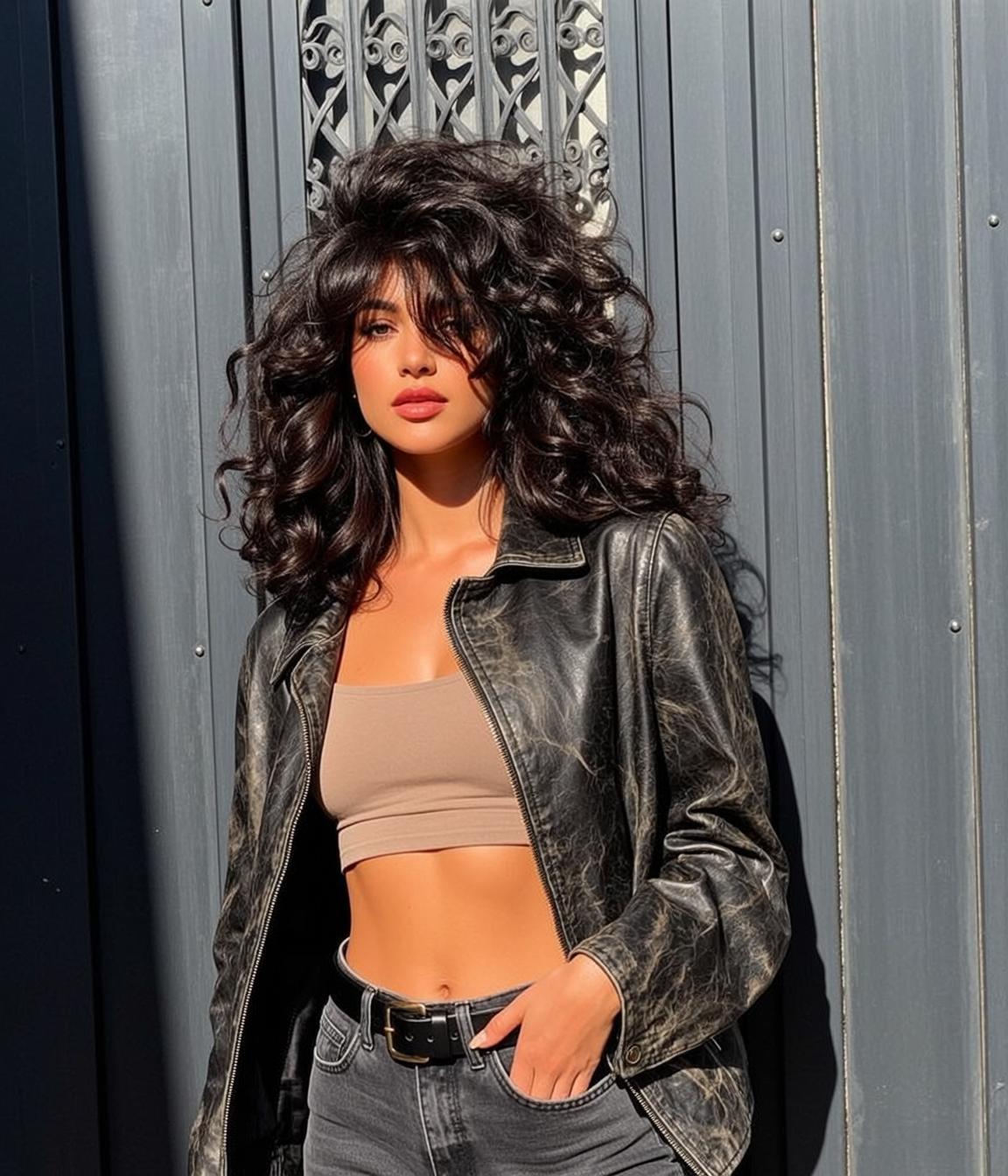 Urban Street Tan Woman Leather Jacket Cinematic Lighting
