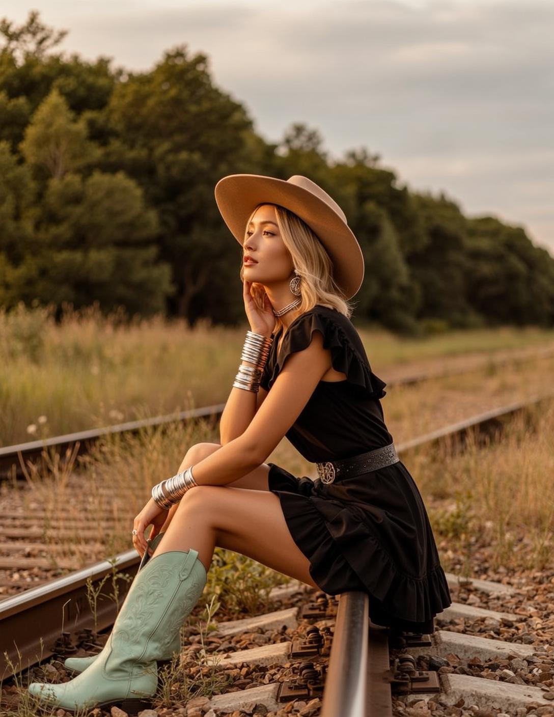 Black Ruffled Dress Train Tracks