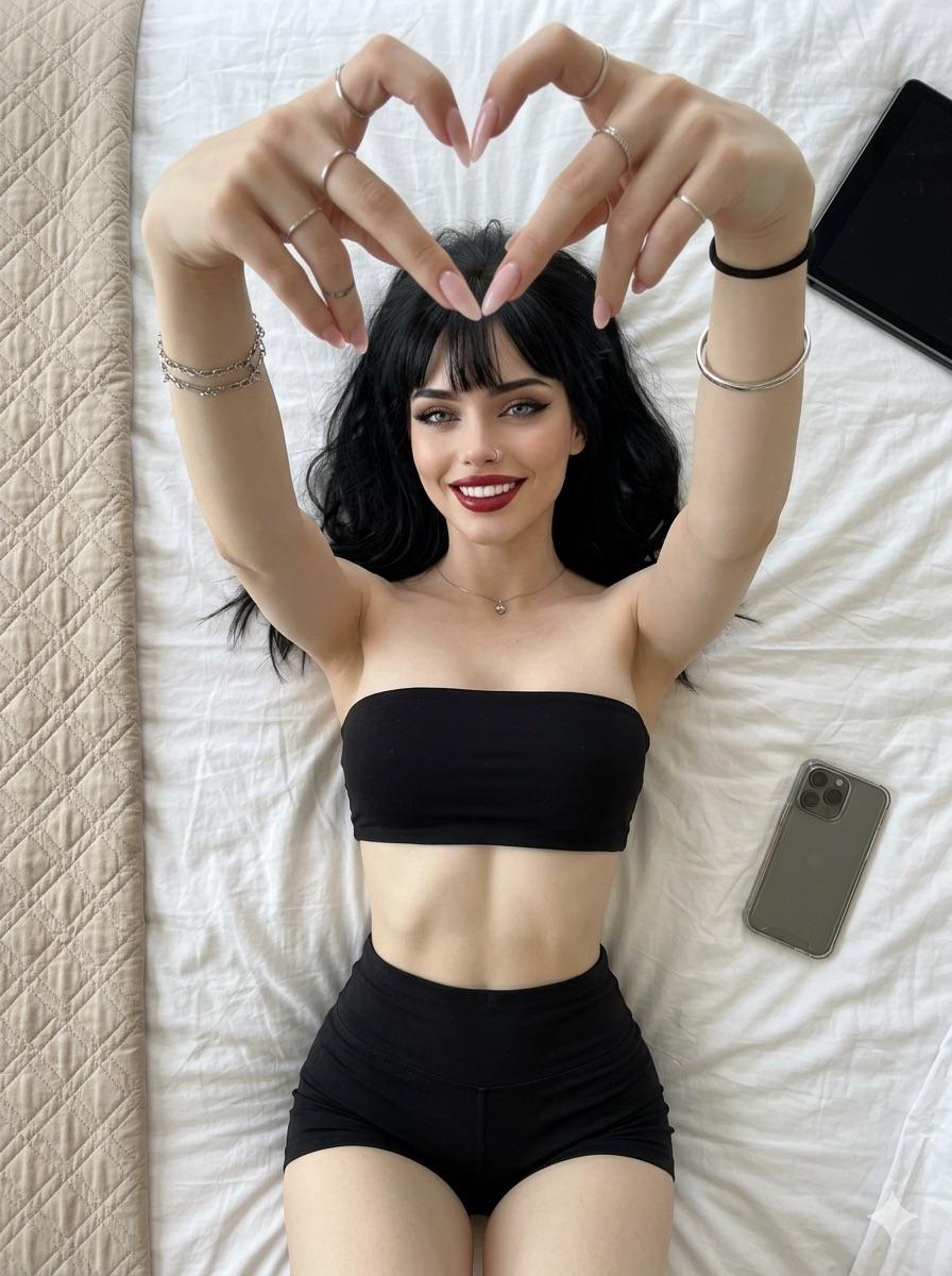 Bed Arms Raised Heart Shape Selfie