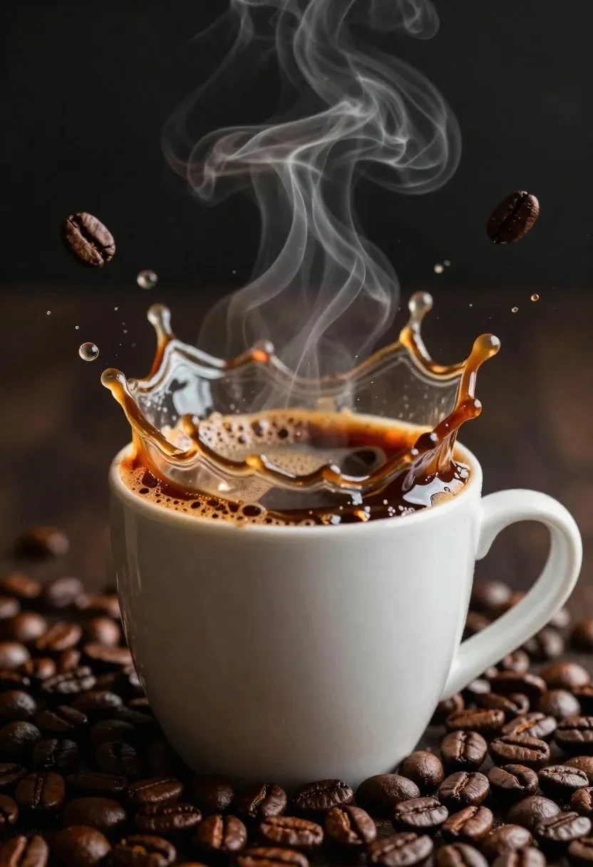 Dynamic Close-up White Ceramic Coffee Cup Overflowing With Splashing Liquid