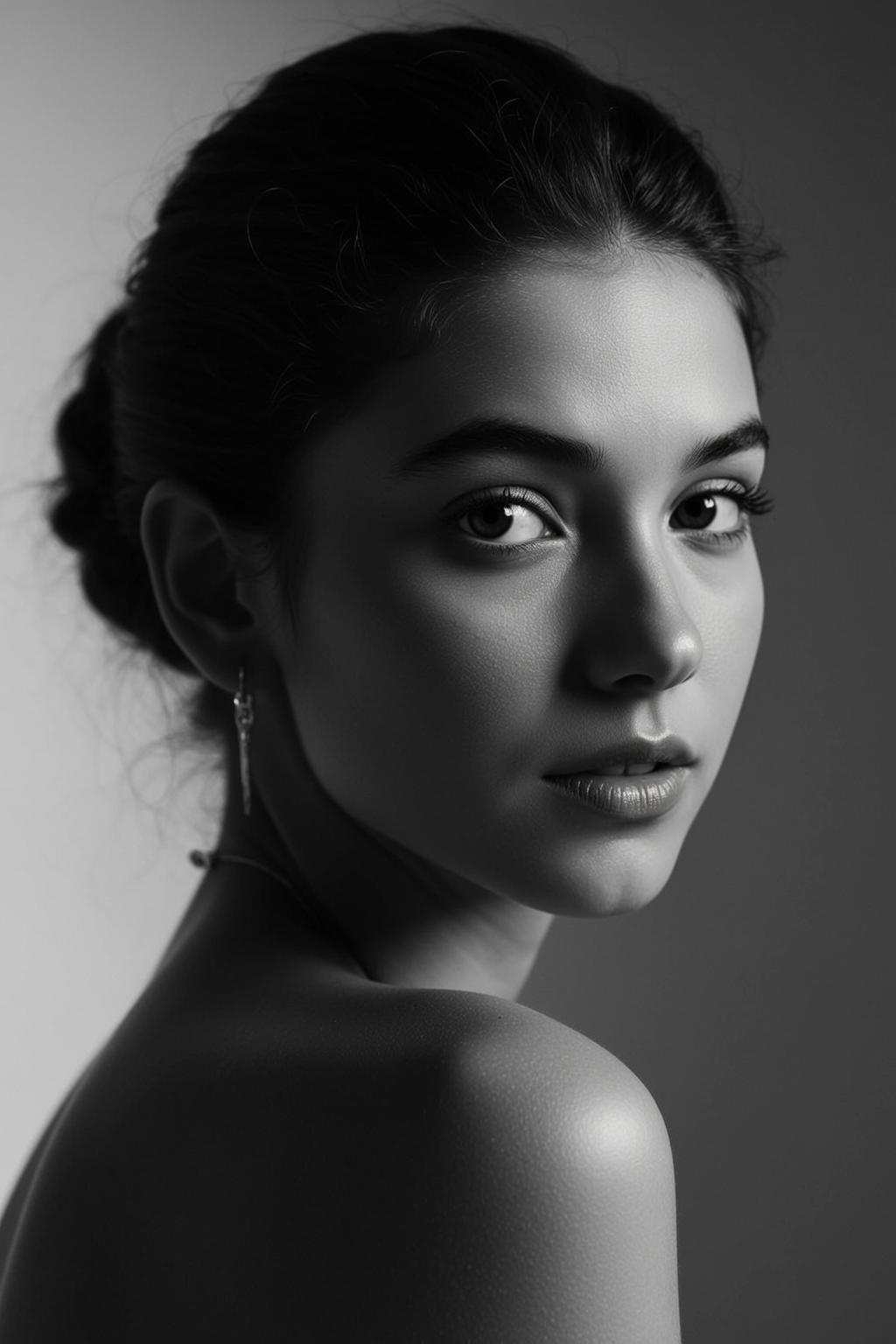 Medium Shot Portrait Young Woman With Dark Hair Pulled Back