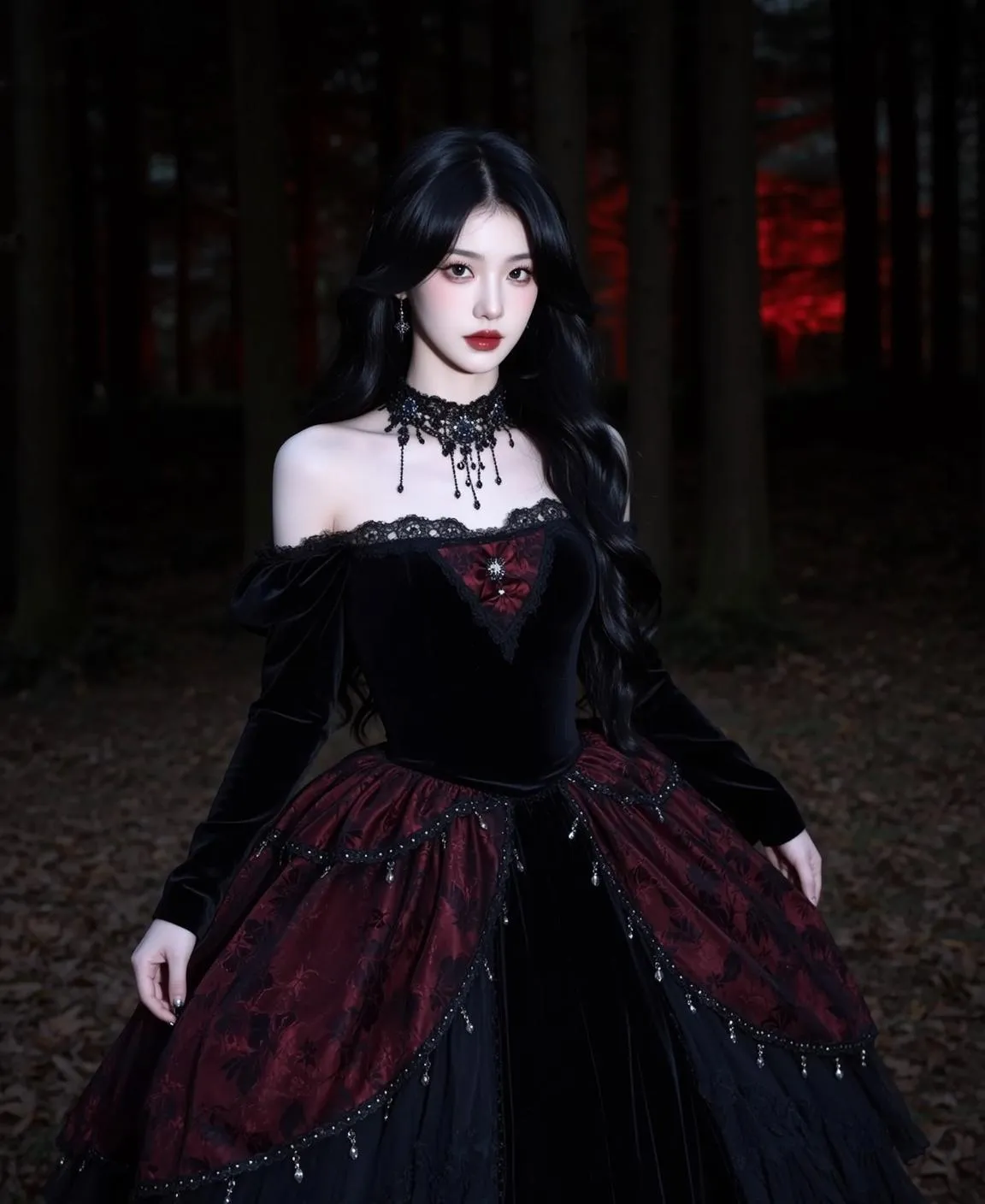 Earrings And Necklace In Forest Portrait