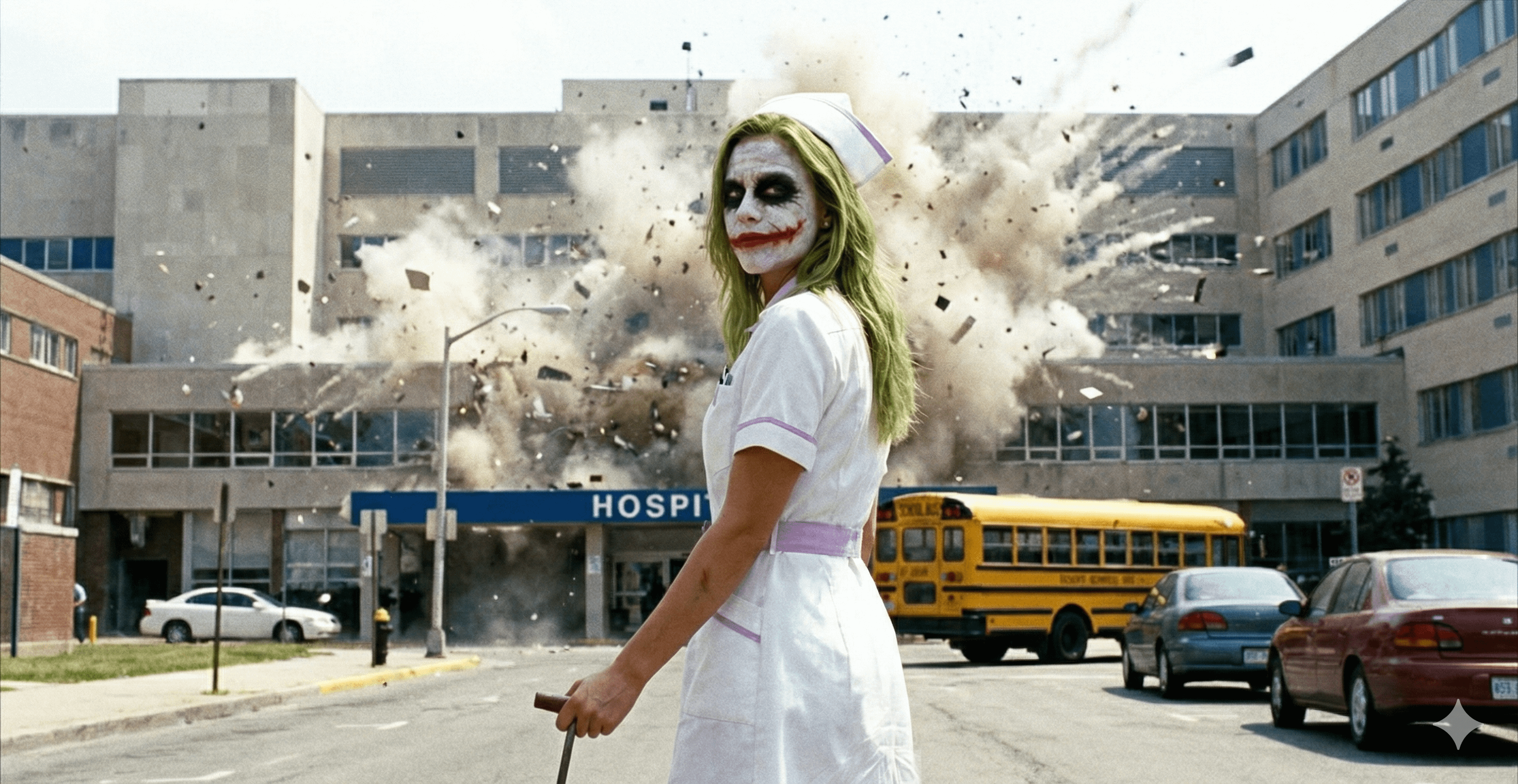 Joker Hospital Explosion Photorealistic Pose