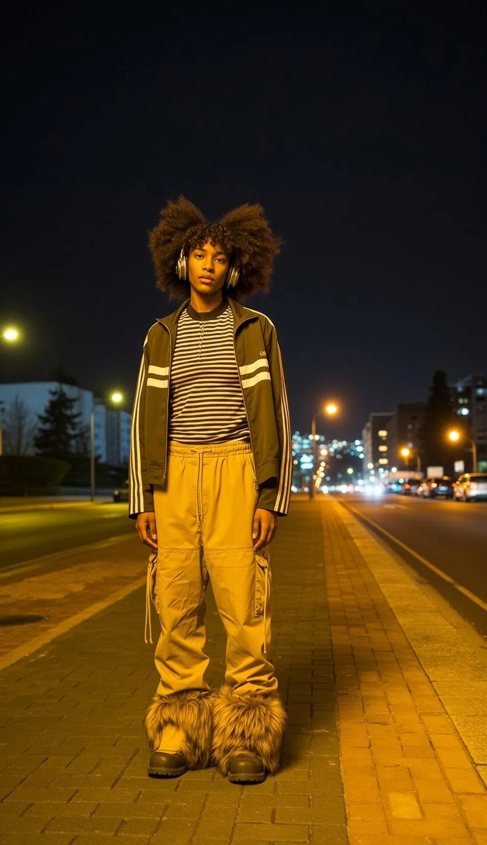 Afro Streetlights Night Urban Candid