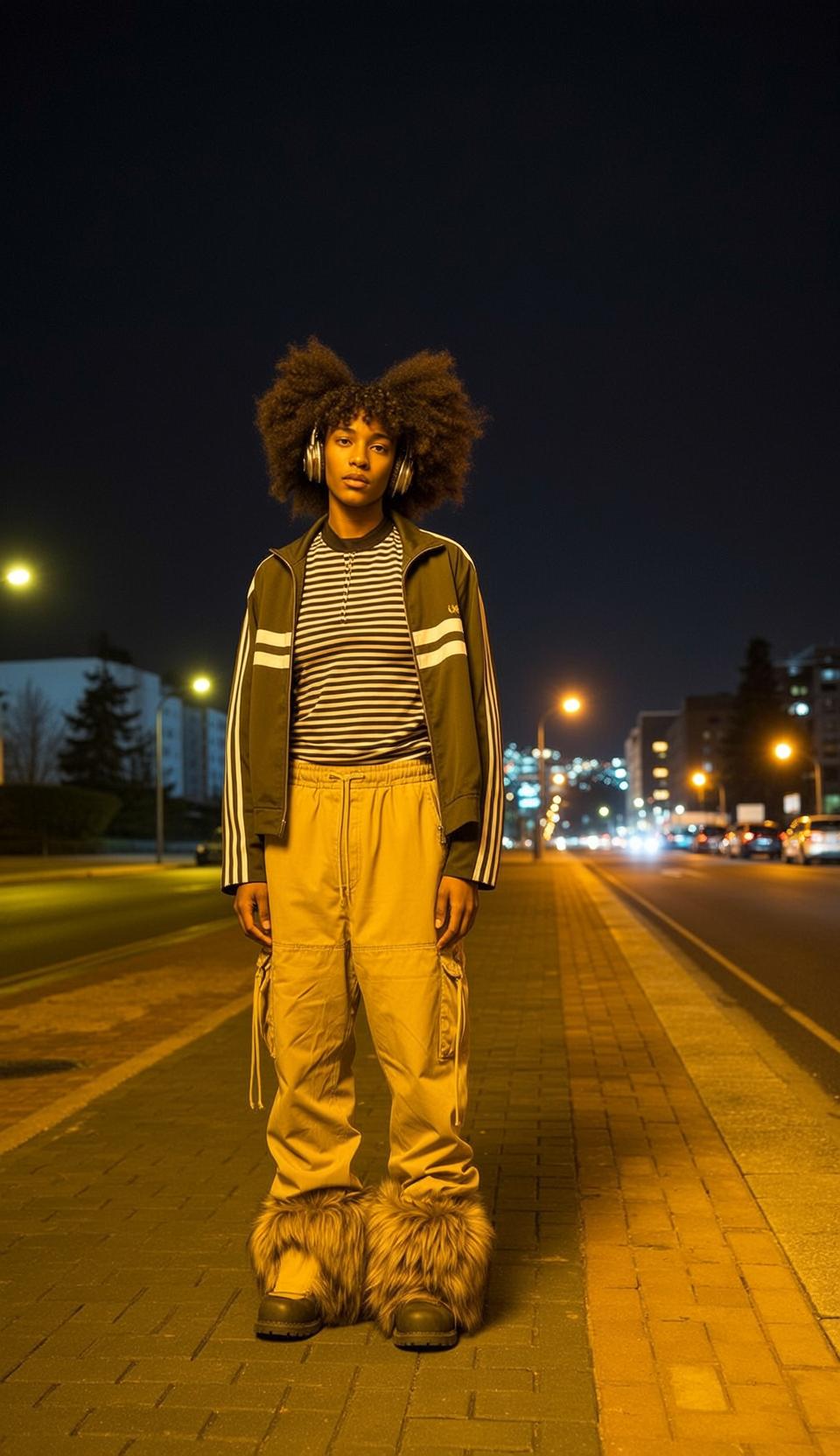 Afro Streetlights Night Urban Candid