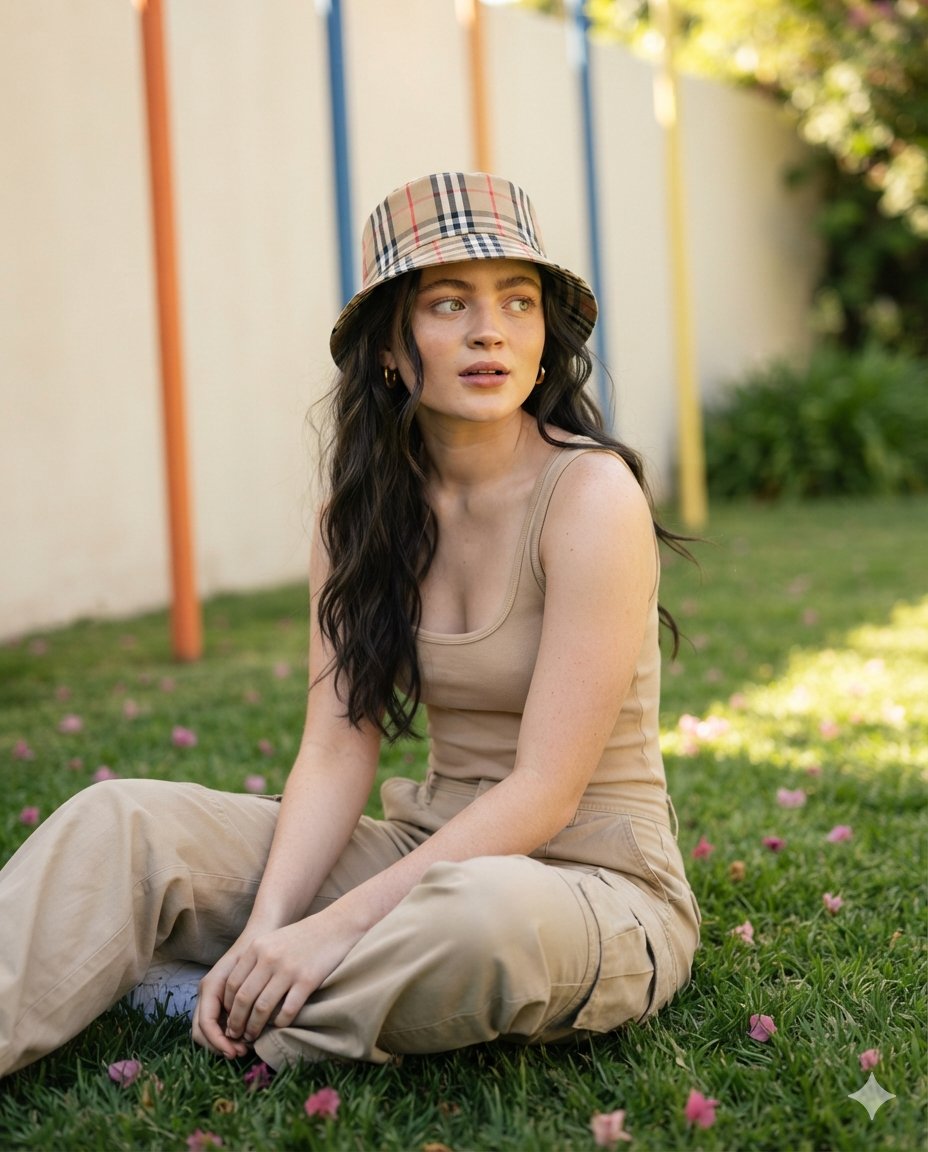 Plaid Bucket Hat On Green Grass