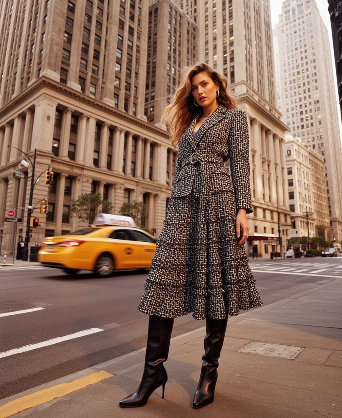 New York Street Fashion Tweed Outfit Yellow Taxi