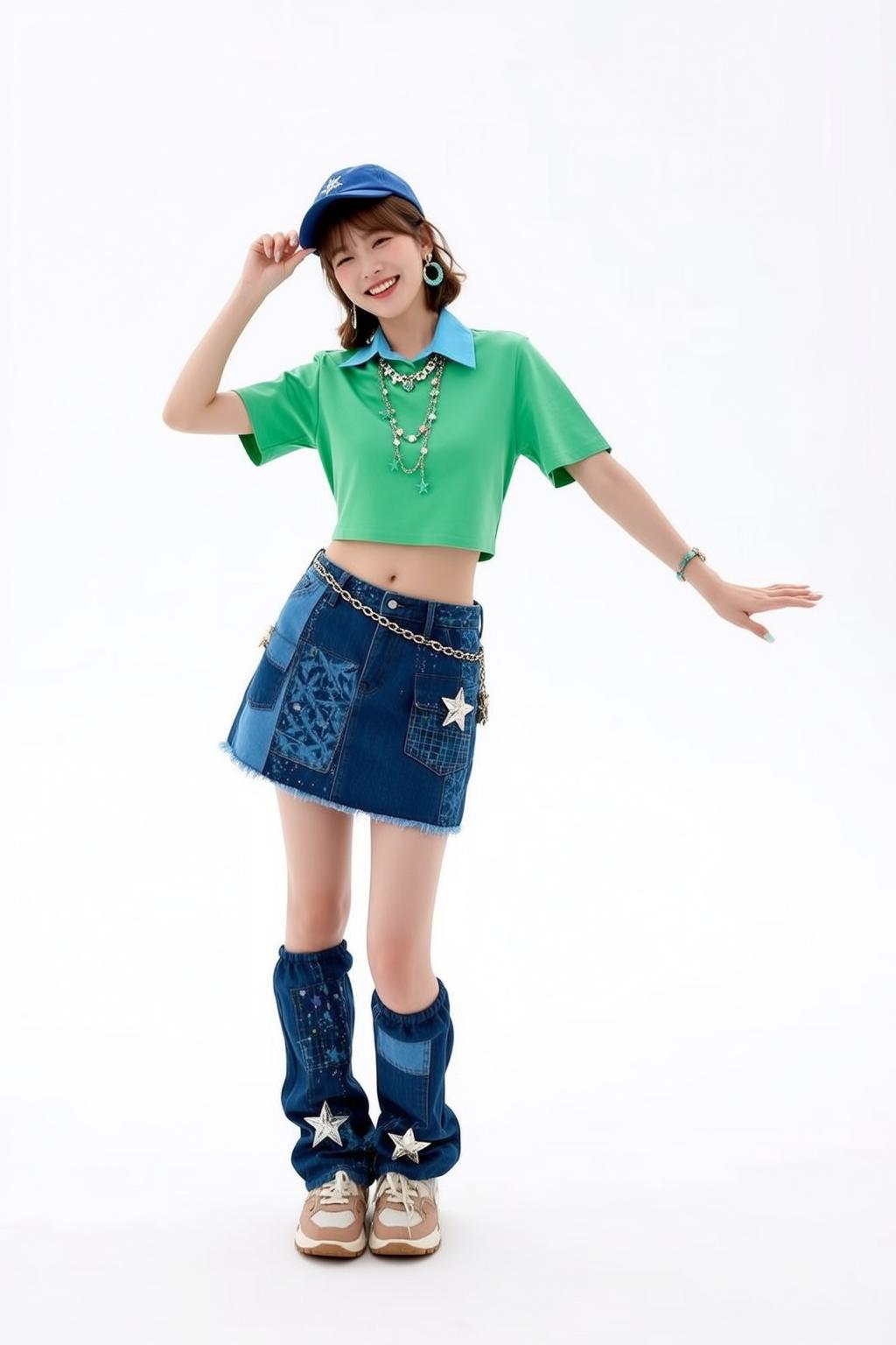 Star Cap Patchwork Skirt Pose