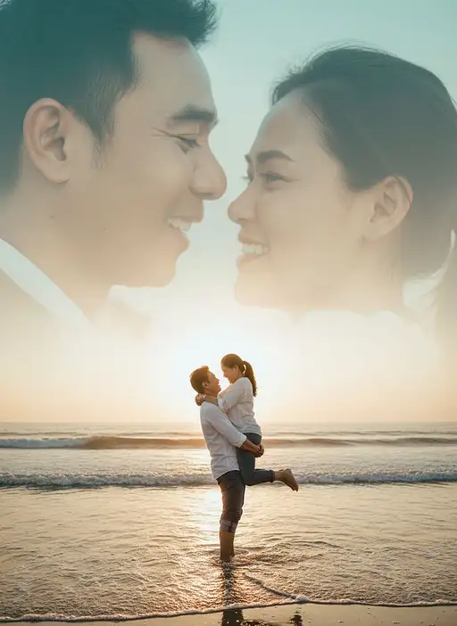 Romantic Double Exposure Beach Scene