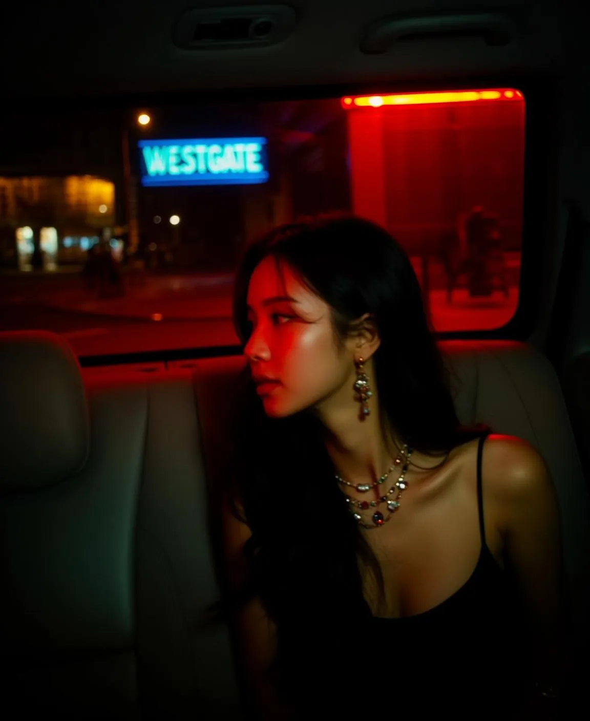Earrings And Necklace In Car Portrait