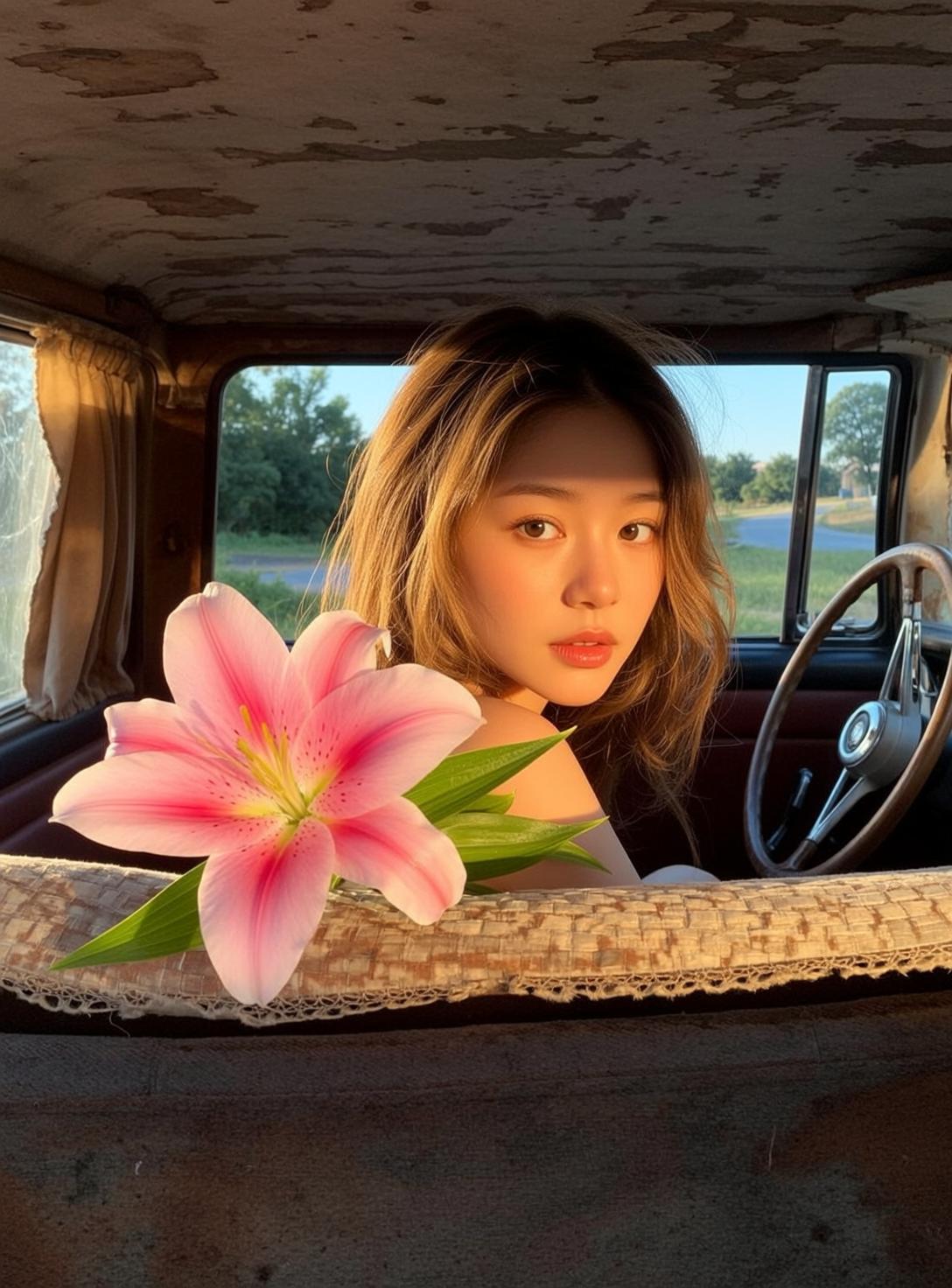 Explore Seated Inside Old Car Positioned Slightly