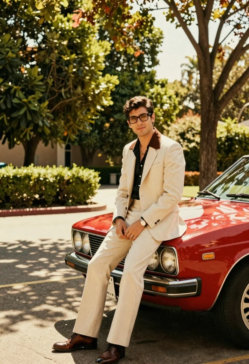 Warm-toned Outdoor Portrait With Vintage Film Aesthetic Featuring Stylish Man reference photo