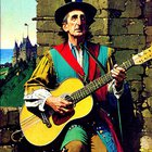 Renaissance Troubadour Playing Guitar Oil Painting