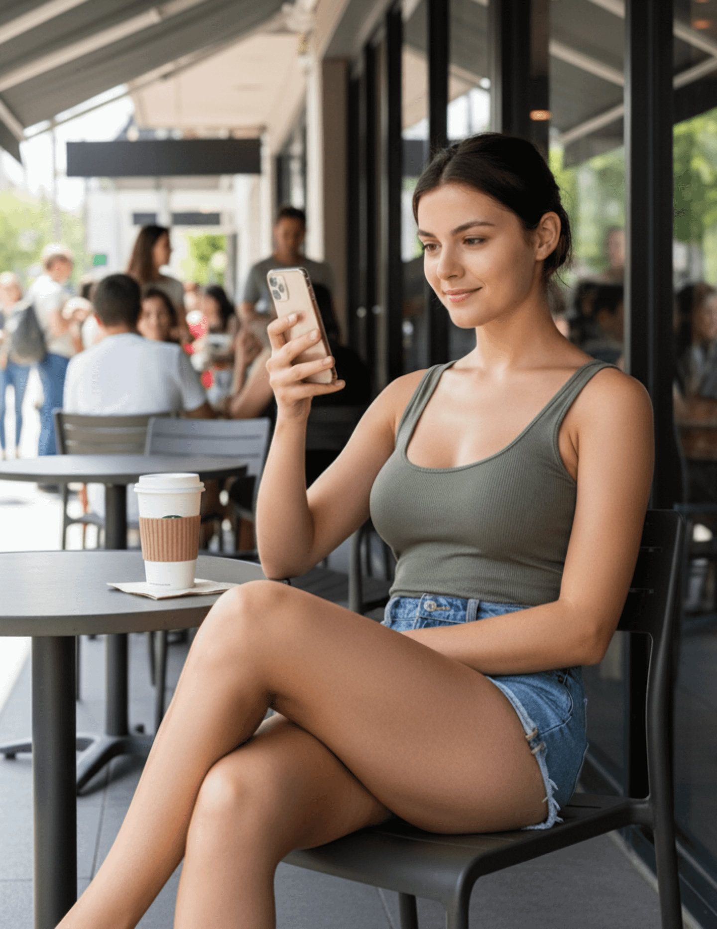 Outdoor Cafe Table With Smartphone And Coffee