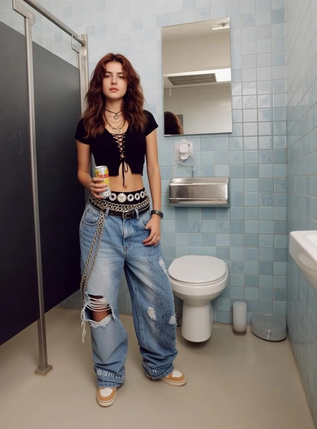 Necklace And Wristwatch In Bathroom Portrait