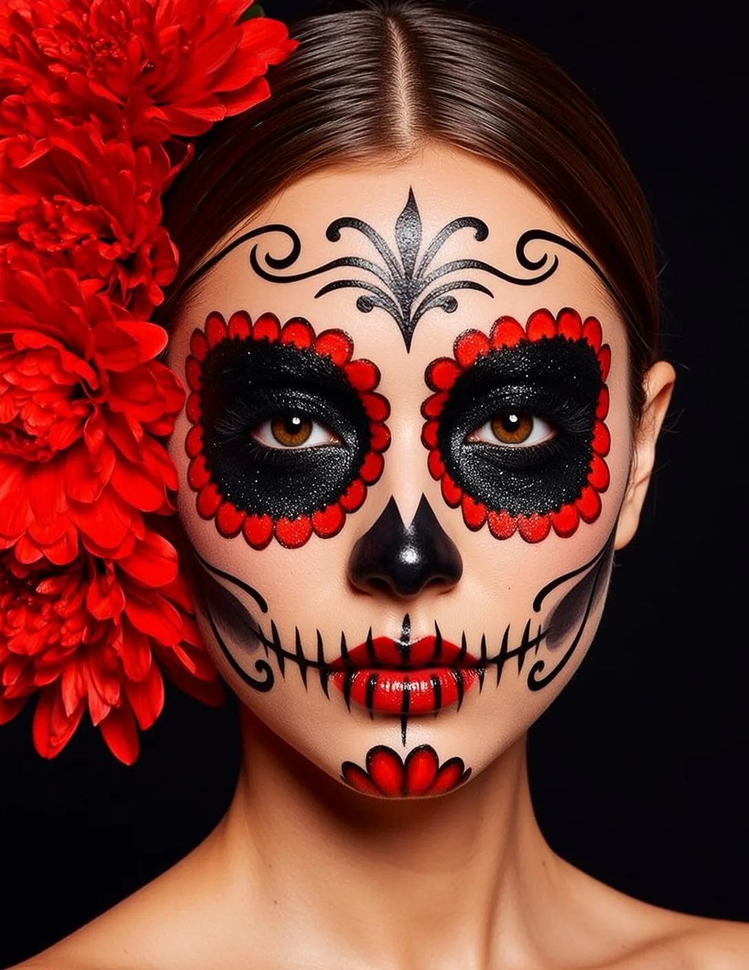 Halloween Makeup Sugar Skull Dark Brown Pulled