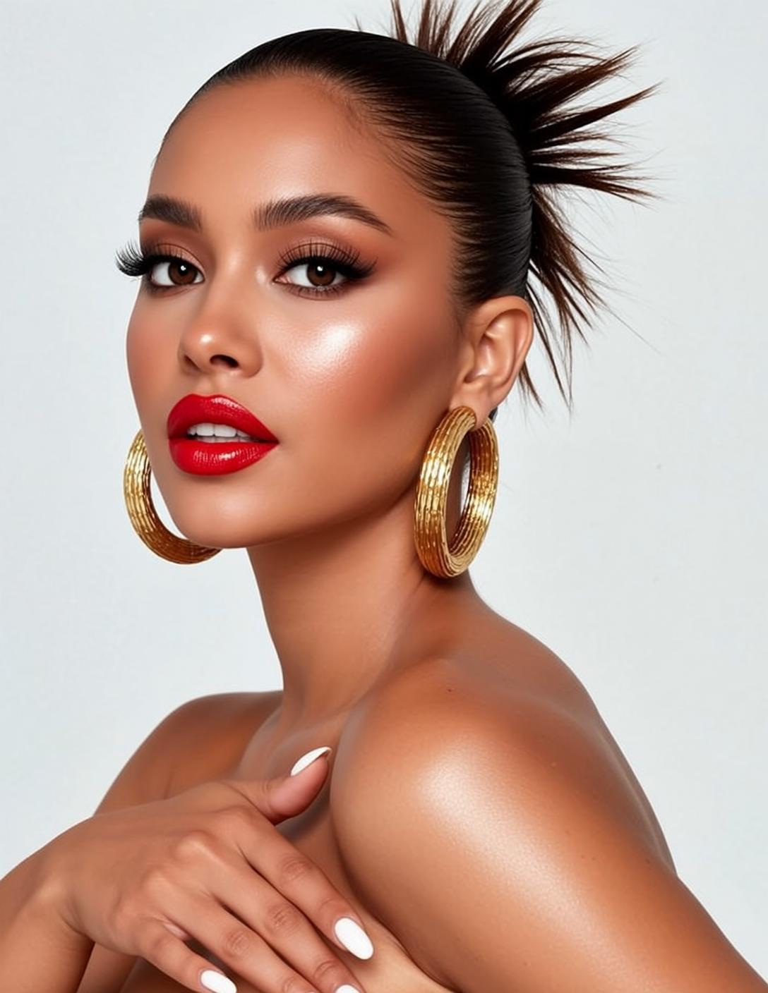 Portrait Beautiful Woman With Rich Tanned Skin Her Head Turned