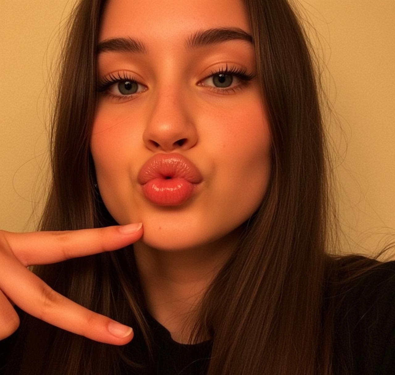 Explore Close-up Head-and-shoulders Shows Puckering Her Lips