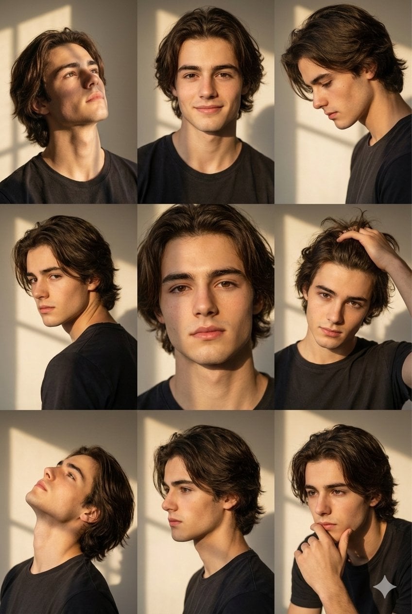 Golden Hour Portrait Collage Young Adult Male Looking Upward