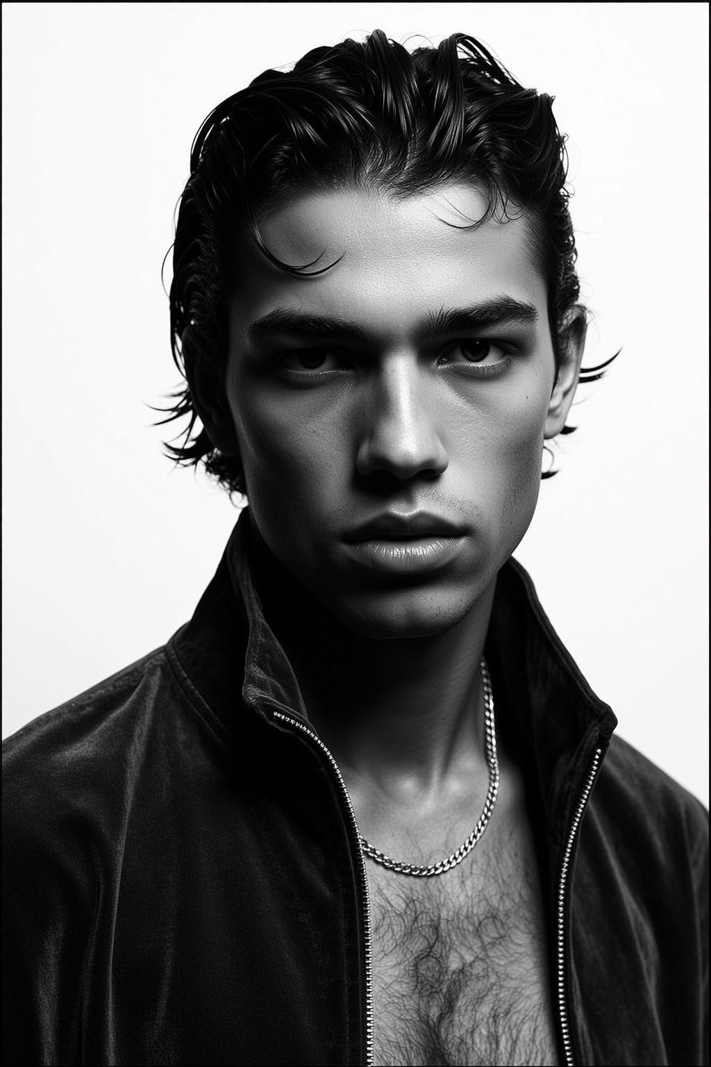 Medium Shot Portrait Young Man With Dark Wet Styled Hair