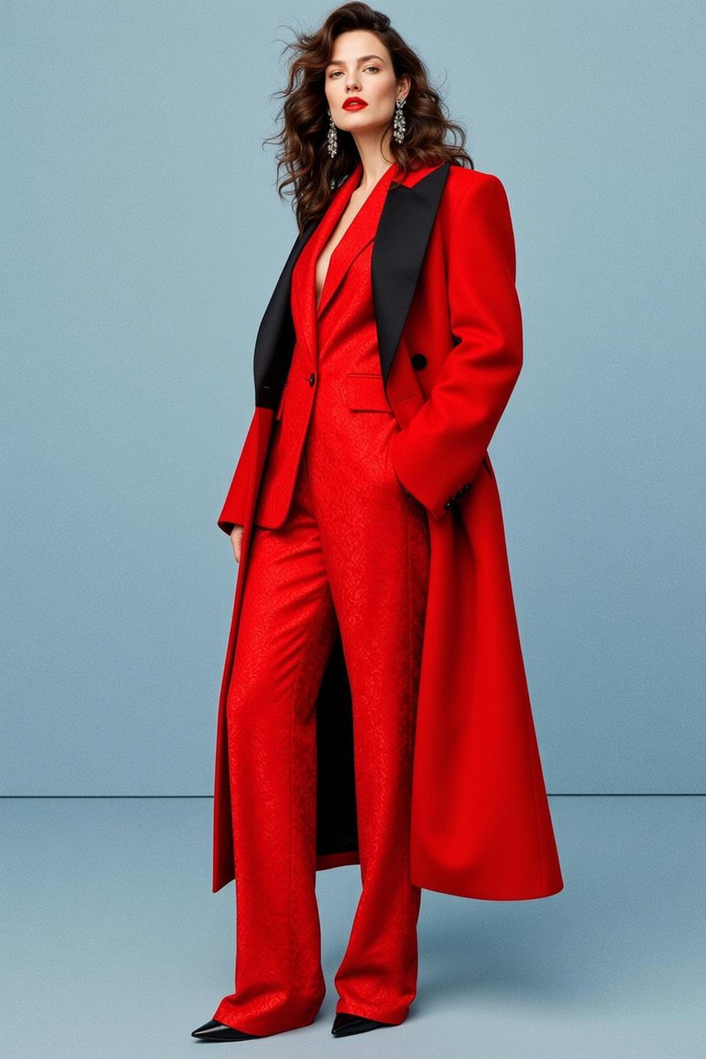 Red Patterned Suit Studio Fashion Shot