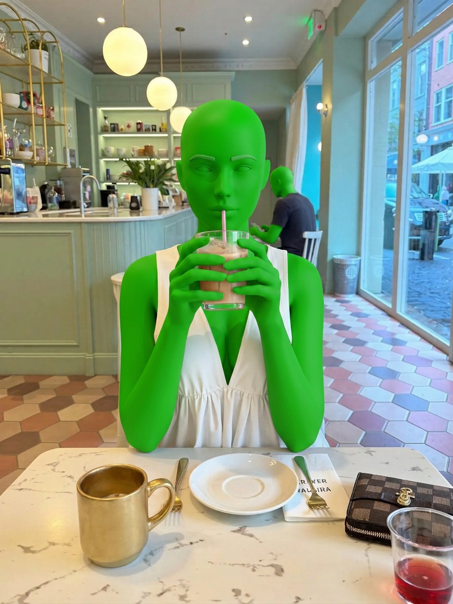 Template for White V Neck Top At Marble Cafe Table