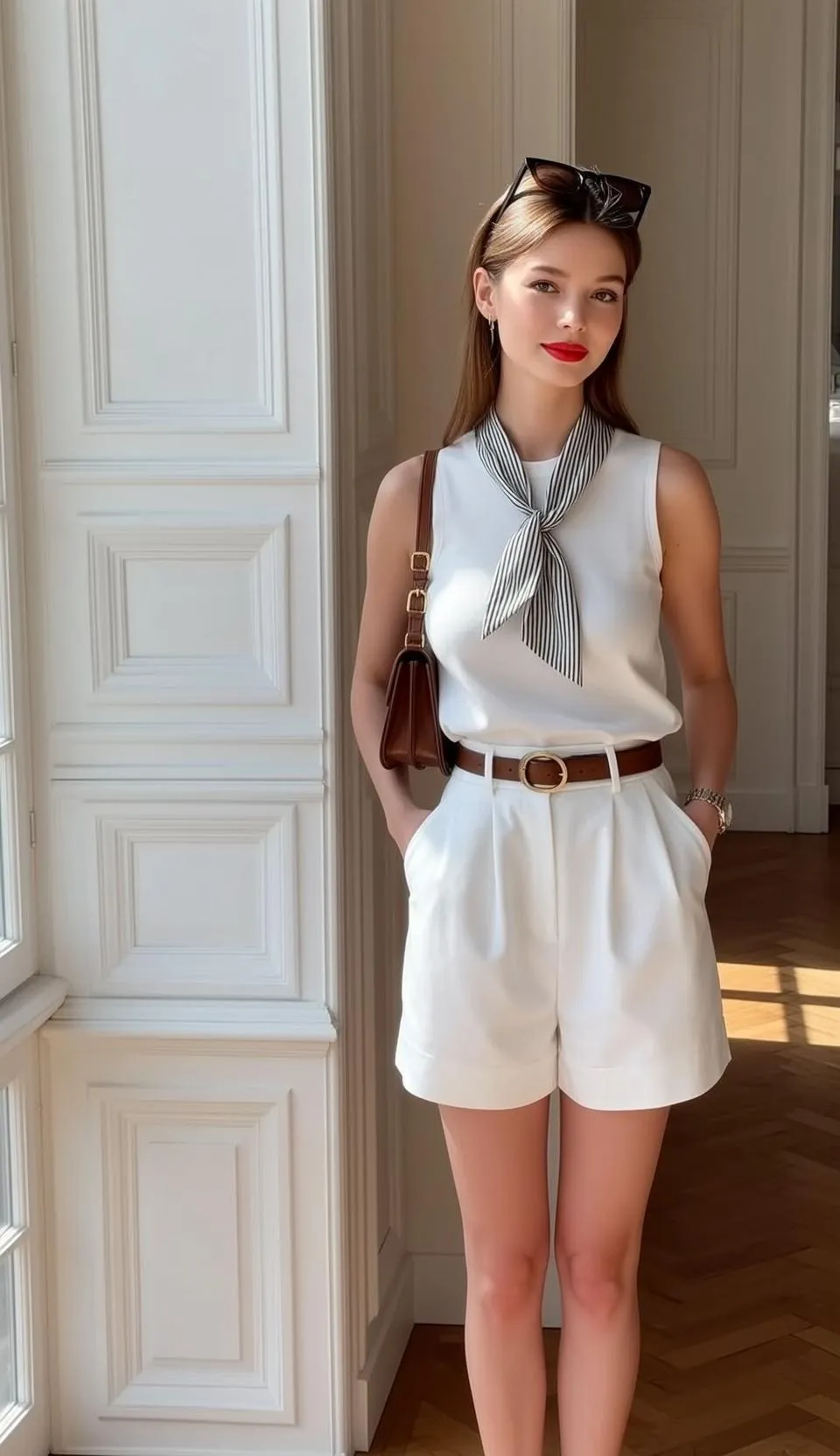 Sunglasses With A White Outfit By A Window