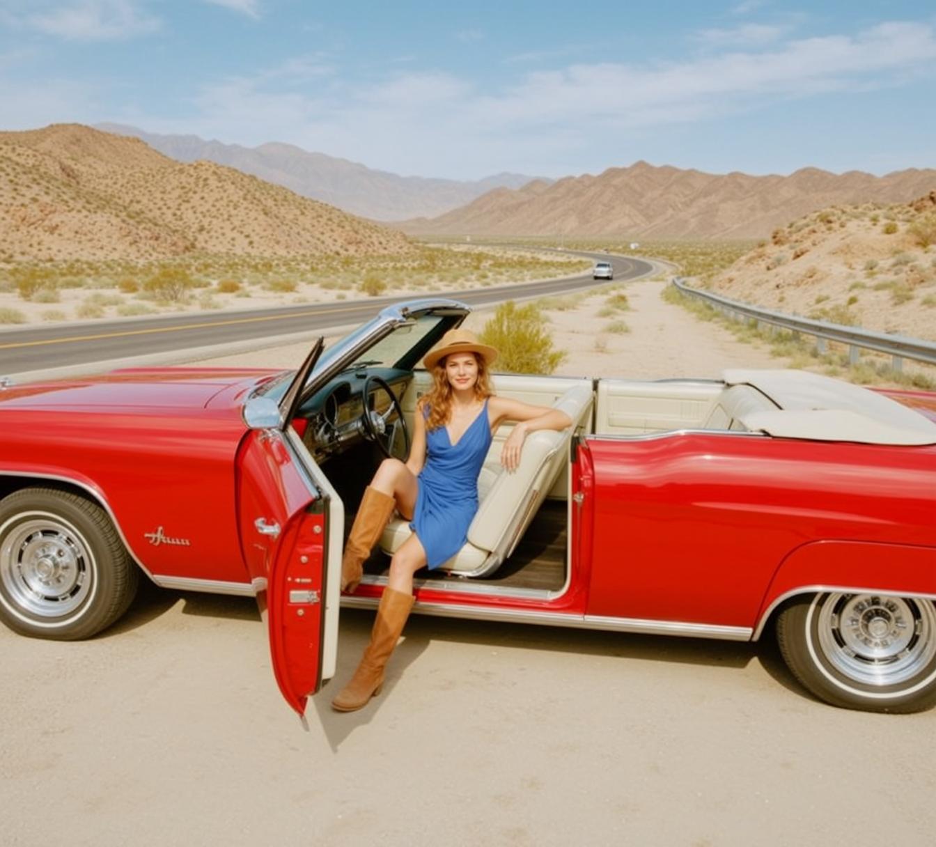 Blue Dress Red Convertible Smile