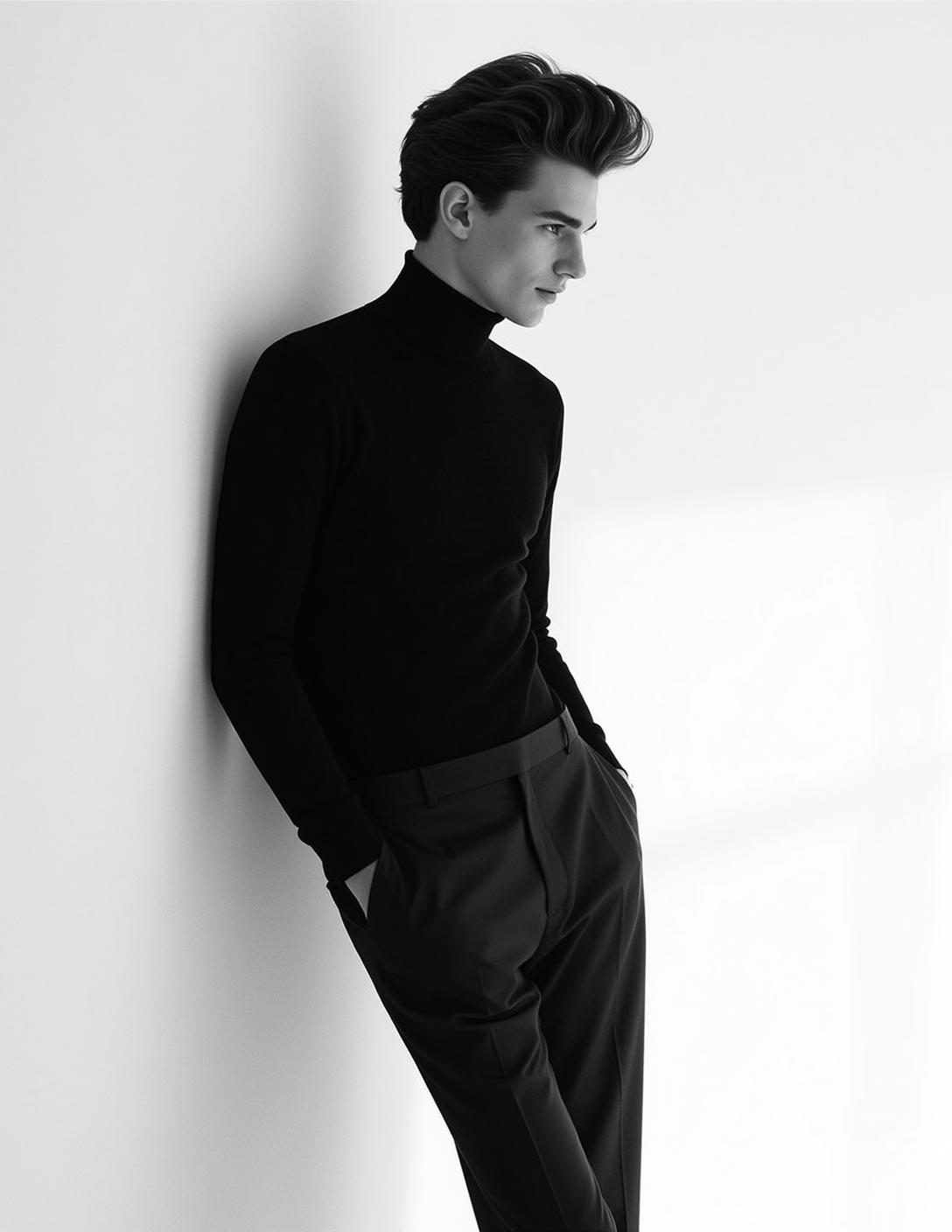 Young Dark Styled Voluminous Fair Black Turtleneck
