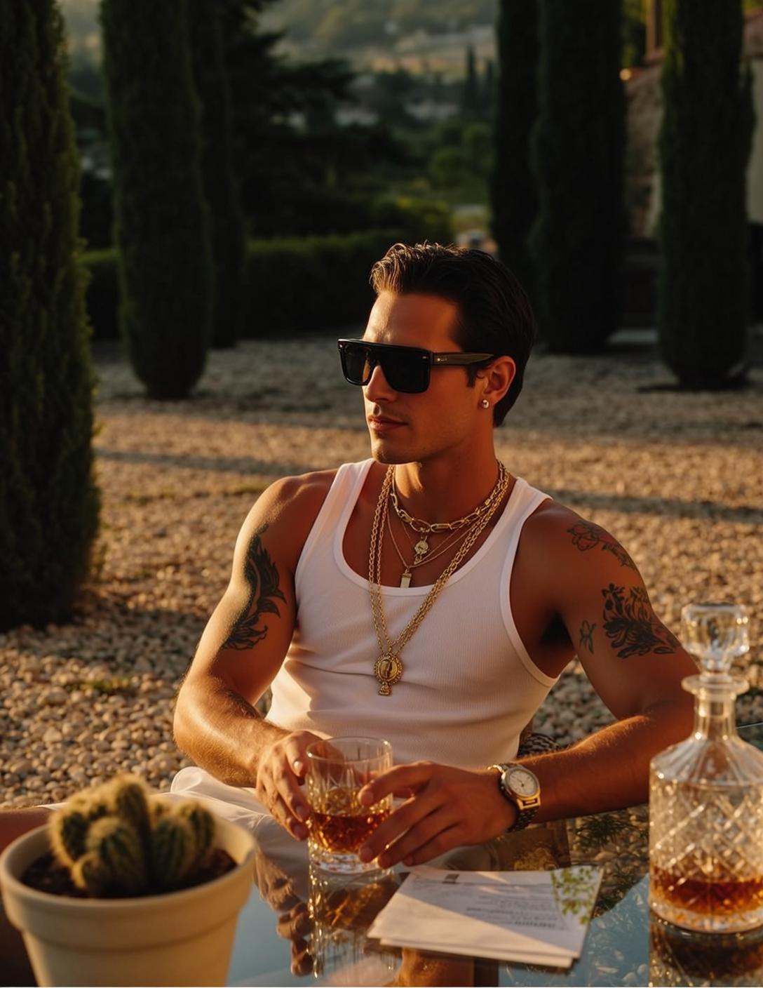 White Tank Gold Chains