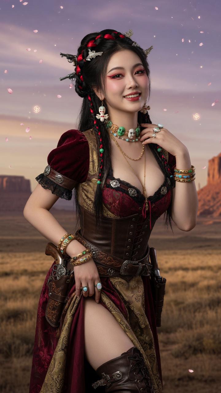 Western Desert Outfit With Revolvers And Jewelry