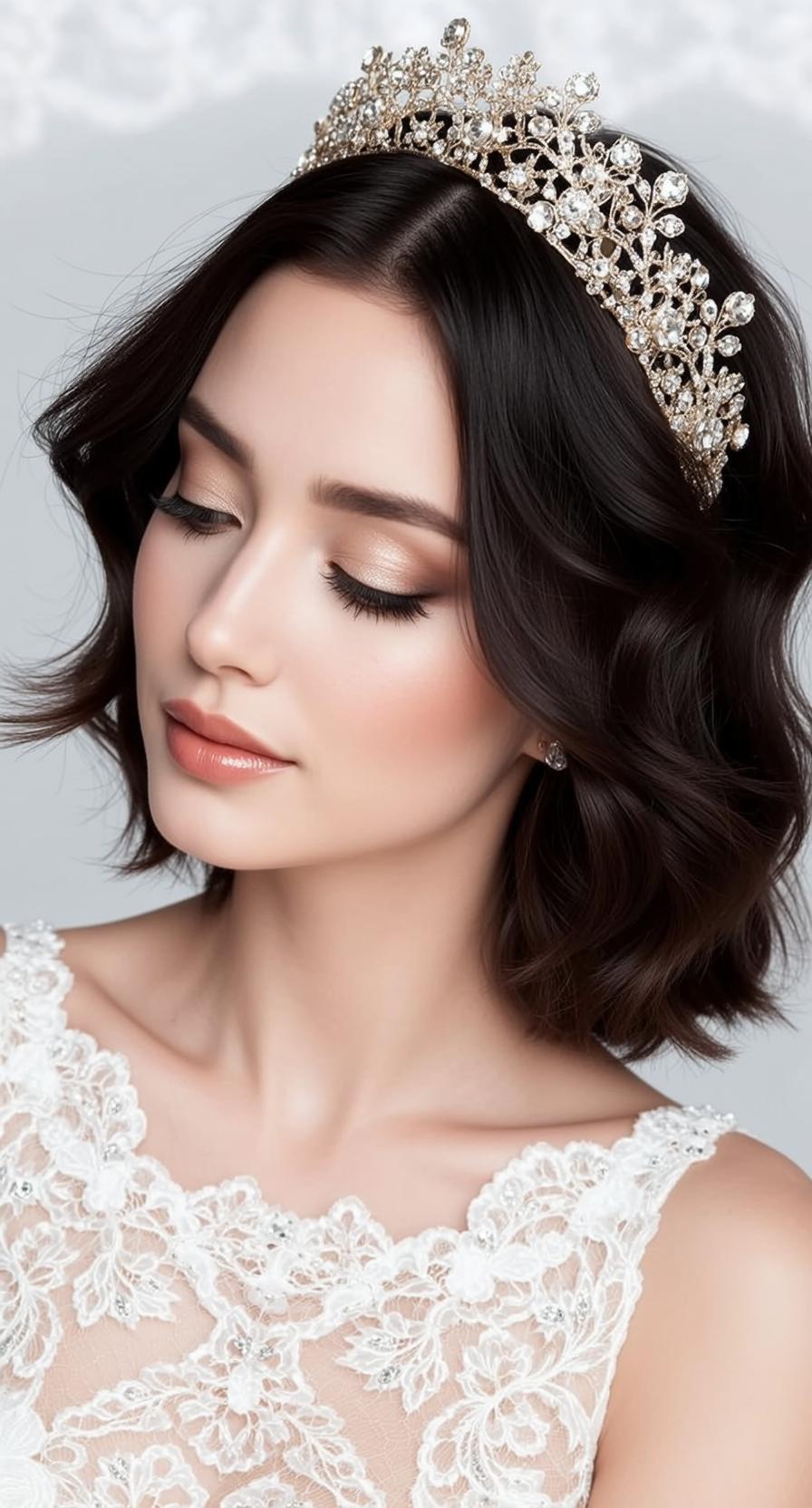 Hair Salon Young Dark Brown Wavy Shoulder-length