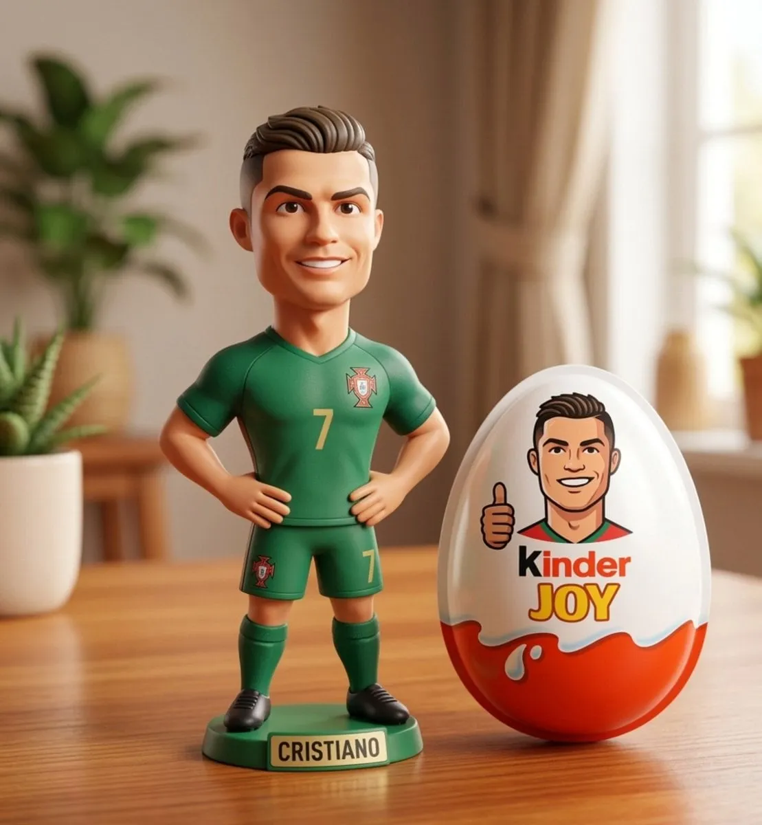 Cristiano Ronaldo Figurine With Kinder Joy Egg On Table