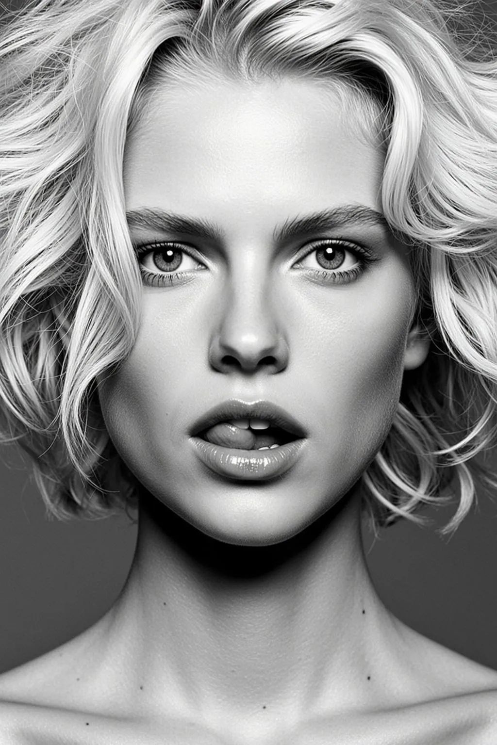 Photorealistic Close-up Headshot Portrait Young Woman With Striking Features Presented