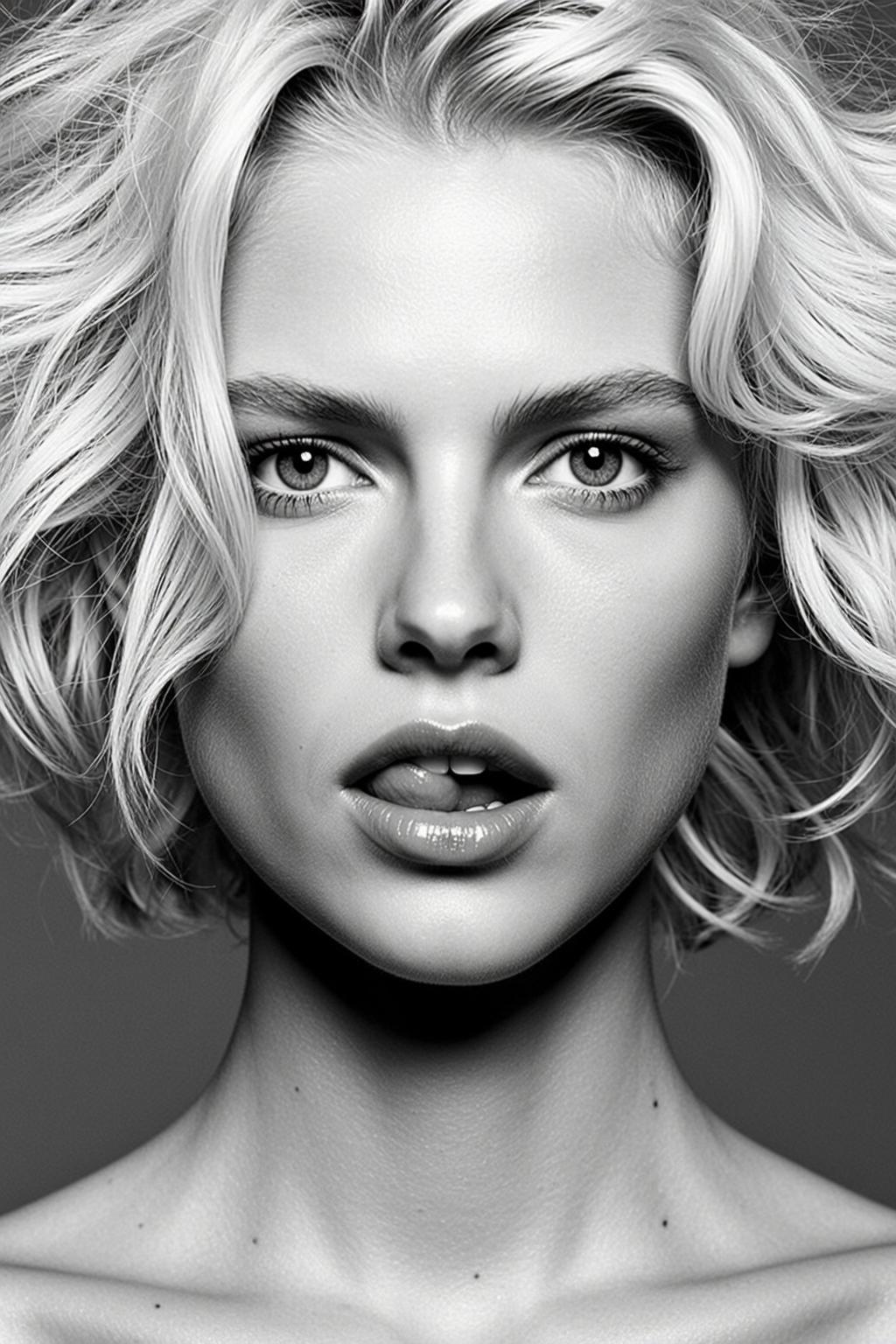 Photorealistic Close-up Headshot Portrait Young Woman With Striking Features Presented