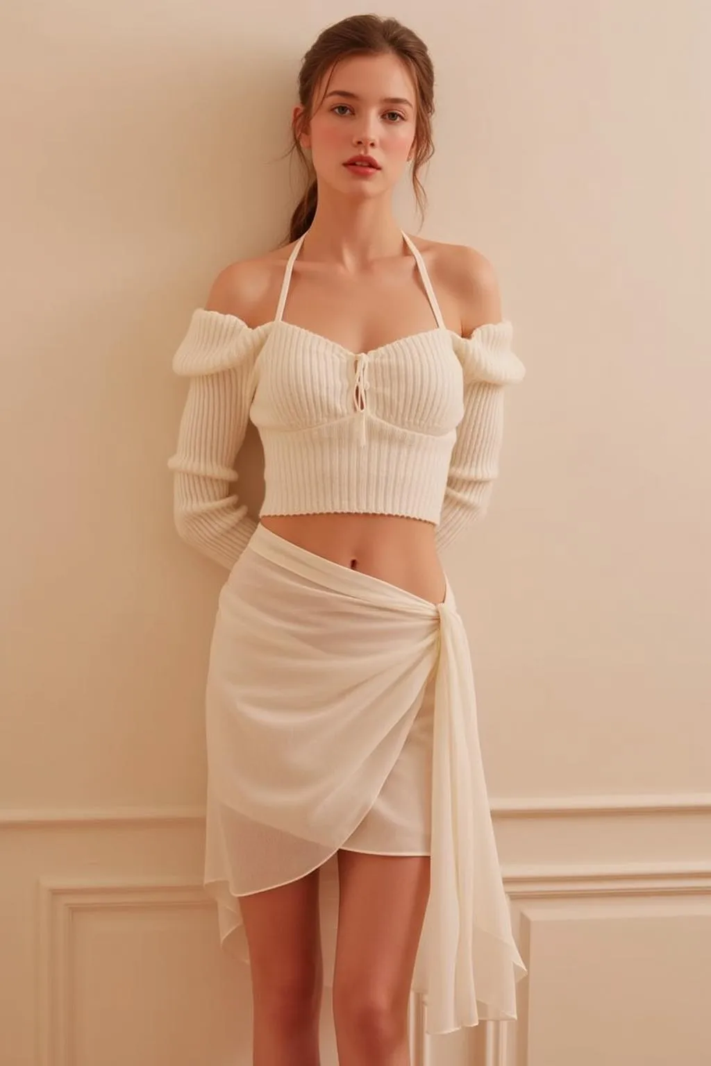 White Wrap Skirt Wall Pose