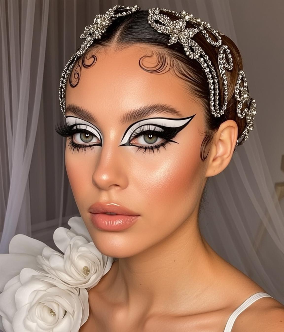 White Flowers and Jeweled Headband