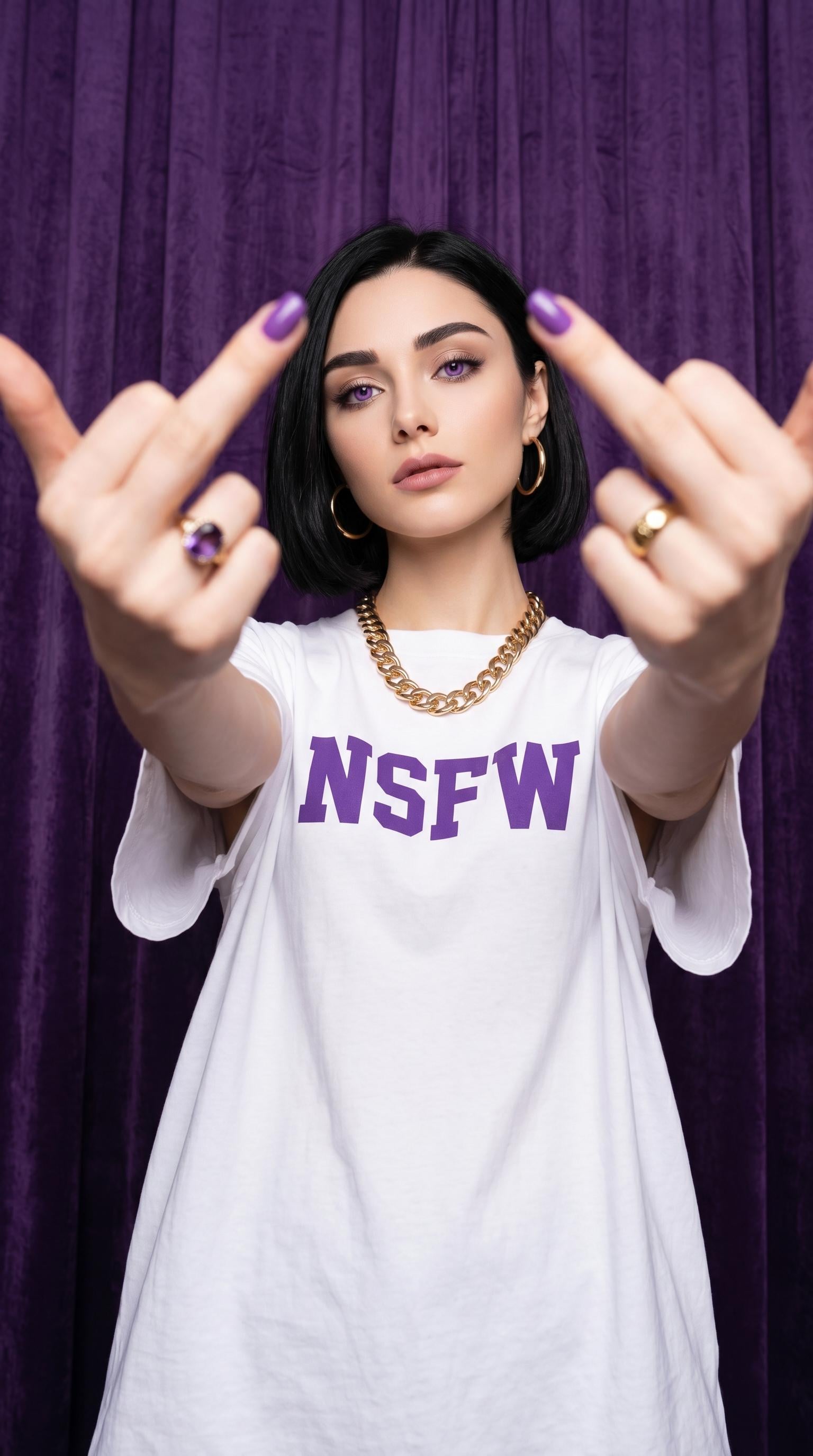 Hands Extended Purple Velvet Low Angle