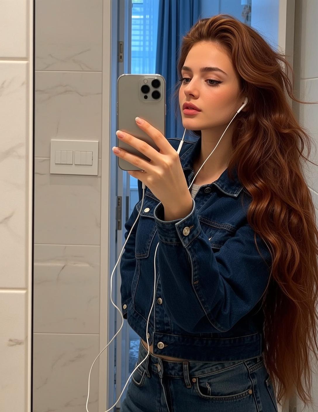 Explore Taking Mirror Selfie Holding Silver Smartphone
