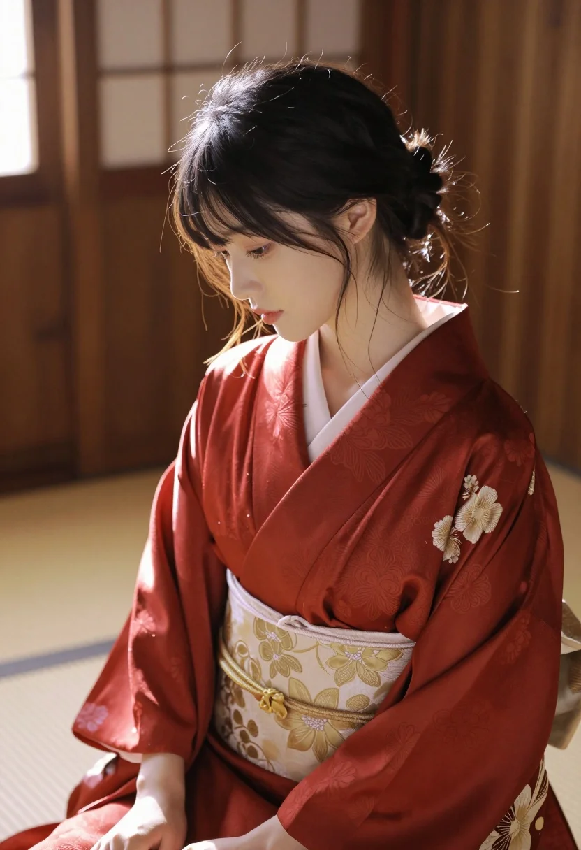 Serene Portrait Young Woman With Dark Hair Styled Elegant Updo