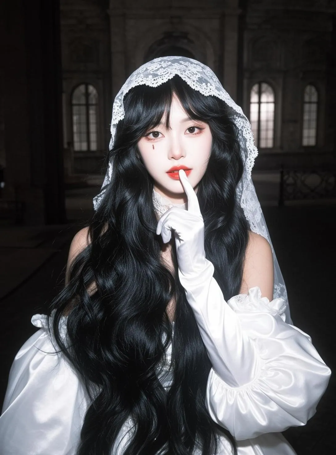 White Satin Ruffled Dress