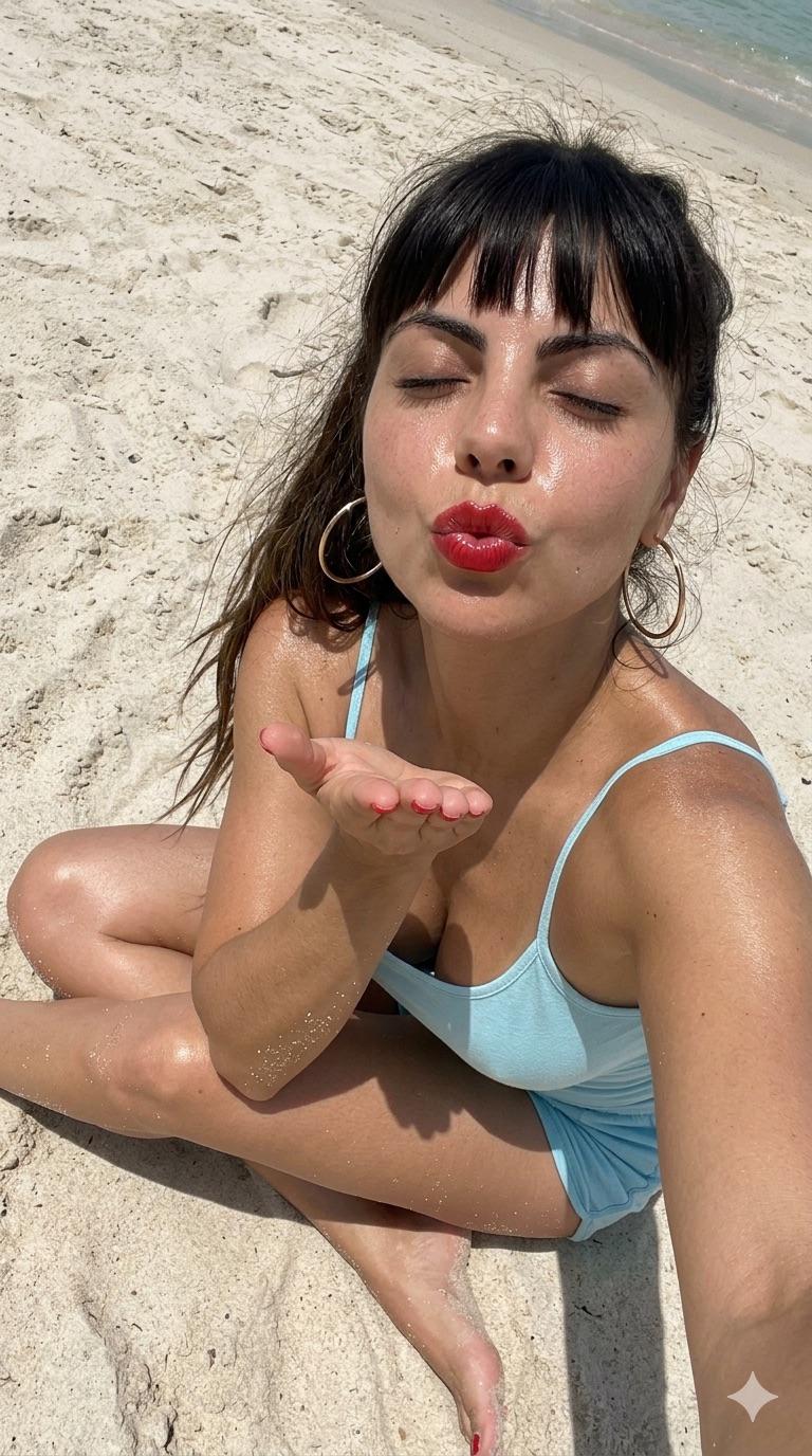 Beach Selfie Alejandra Sitting On Sand Top Down