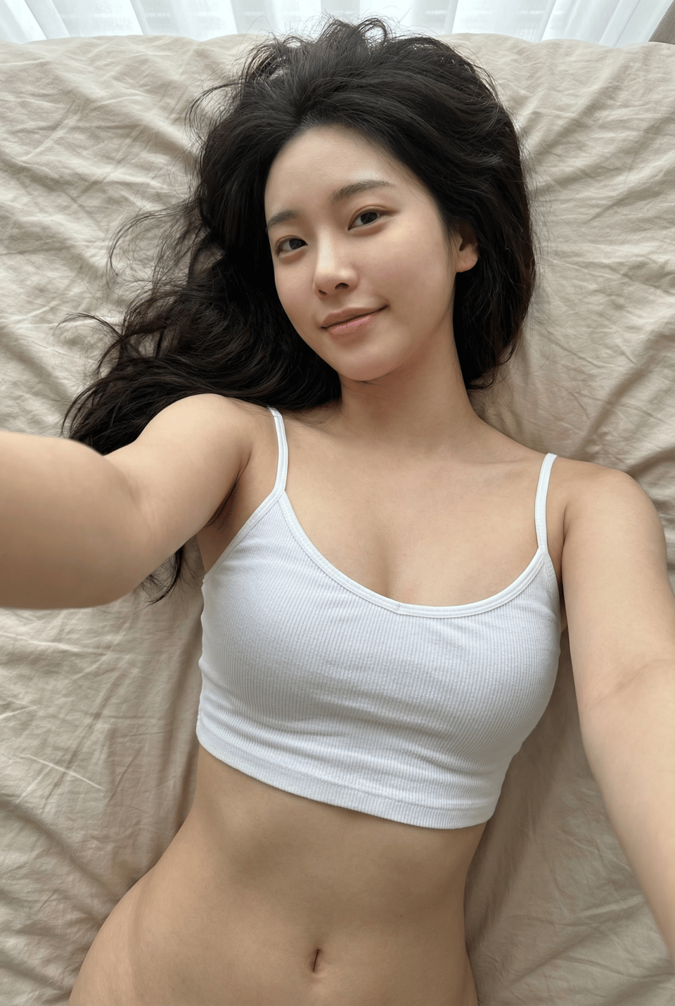 Korean Celebrity Bed Selfie Playful Intimate Confident reference photo