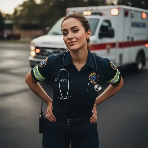 Female Dressed Paramedic Gorgeous Flirting Attractive Ambulance Background Full Body